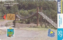 URUGUAY - Tacuarembo: Puente Colgante Valle Eden , TC 327a, 25 $ , Tirage 100.000, Used - Uruguay