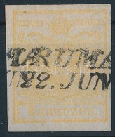O 1850 1kr HP Ia Okkersárga, Lemezhibás Bélyeg / Ochre, With Plate Flaw 'RUMA' Certificate: Steiner - Other & Unclassified