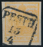 O 1850 1kr HP III. Sárgásnarancs, Túlfestékezett Nyomat / Yellow Orange, Overinked Piece 'PESTH' Certificate: Strakosch - Other & Unclassified