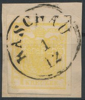 1850 1kr MP III. Citromsárga / Lemon 'KASCHAU' Certificate: Ferchenbauer - Other & Unclassified