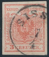 O 1850 3kr MP Ib Sötét Paradicsom Piros / Dark Tomato Red, Gravurtype 1-2 'SISS(EK)' Certificate: Steiner - Other & Unclassified