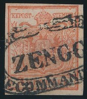 O 1850 3kr HP I. Cinóber / Cinnabar 'ZENGG' Certificate: Strakosch - Other & Unclassified