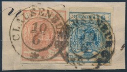 1850 3kr + 9kr Kivágáson / On Piece 'CLAUSENBURG' - Sonstige & Ohne Zuordnung