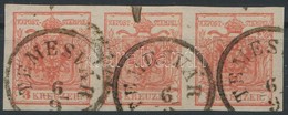 O 1850 3kr HP Ia Kármin Hármascsík / Carmine Stripe Of 3. Certificate: Matl - Other & Unclassified