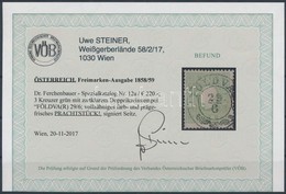 O 1858 3kr II. Zöld / Green 'FÖLDVA(R)' Certificate: Steiner - Andere & Zonder Classificatie