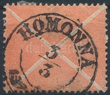 O 1858 Nagy Piros Andráskereszt, Pici Elvékonyodás és Ránc / Large Red St. Andrews Cross 'HOMONNA' (thin Paper, Crease)  - Other & Unclassified