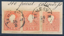 1858 3 X 5kr Kivágáson / On Cutting 'TEMESVÁR' - Sonstige & Ohne Zuordnung