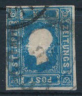 O 1858 Hírlapbélyeg I. Típus Kék, Lemezhibával / Newspaper Stamp Blue, Type I, Plate Variety 'LUGOS' (Ferchenbauer EUR 1 - Other & Unclassified