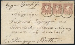 1858 10kr I. Hármascsík Levélen / Stripe Of 3 On Cover 'OROSHÁZA' - Pesth - Sonstige & Ohne Zuordnung