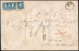 ~1860 4. Súlyfokozatú Levél Elfogazott 3 X 15kr II. Bérmentesítéssel + 20kr Portóval / Domestic Cover 4. Weight Class Fr - Sonstige & Ohne Zuordnung