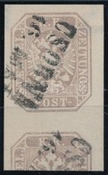 O 1863 Hírlapbélyeg Szürkésibolya, Vízjeles Darab A Szomszédos Bélyeg Egy Részével / Grey Violet Newspaper Stamp With Wa - Altri & Non Classificati