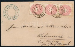 1867 5kr Függ?leges Hármascsík Levélen / Stripe Of 3 On Cover 'PEST / LEOPOLDSTADT' - Sonstige & Ohne Zuordnung