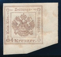 ** 1858 Hírlapilletékbélyeg 4kr Eredeti Gumival, Gyakorlatilag Postatiszta ívsarki Darab / Newspaper Duty Stamp 4kr, Pra - Other & Unclassified