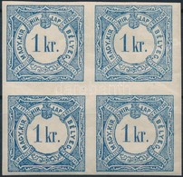 ** 1868 Hírlapilleték 1kr Világoskék Vízjeles Négyestömb / Newspaper Stamp Duty 1kr Light Blue Block Of 4 With Watermak - Altri & Non Classificati