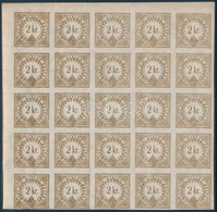 ** * 1888 Hírlapilletékbélyeg 2kr ívsarki 25-ös Tömb / Newspaper Stamp Block Of 25 (3 Bélyeg Falcos / 3 Stamps Hinged) - Altri & Non Classificati