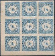 ** 1898 1kr Hírlapilleték Bélyeg ívsarki 9-es Tömb / Newspaper Duty Stamp Mi VII Corner Block Of 9 - Other & Unclassified