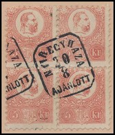 O 1871 K?nyomat 5kr Négyestömb / Mi 3 Block Of 4 'NYIREGYHÁZA / AJÁNLOTT' - Sonstige & Ohne Zuordnung