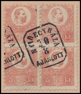 O 1871 K?nyomat 5kr Négyestömb / Mi 3 Block Of 4 'NYIREGYHÁZA / AJÁNLOTT' - Other & Unclassified