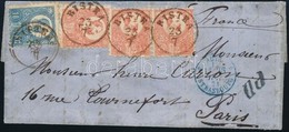 1871 3 X K?nyomat 5kr és Réznyomat 10kr Vegyes Bérmenteítés Levélen Párizsba / 3 X Mi 3 + Mi 11 Mixed Franking On Cover  - Andere & Zonder Classificatie