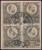 O 1871 Réznyomat 15kr Feketésbarna, Négyestömb / Mi 12 Blackbrown, Block Of 4 'PEST-AJÁNLOTT' - Altri & Non Classificati