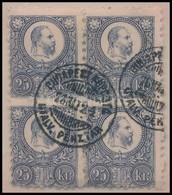 O 1871 Réznyomat 25kr Négyestömb / Mi 13 Block Of 4 'BUDAPEST F?POSTA' - Altri & Non Classificati