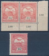 ** 1913 Turul 10f ívsarki Pár Vékony Sávos, Halvány értékszámokkal + Támpéldány / Mi 114 Corner Pair With Plate Variety - Sonstige & Ohne Zuordnung