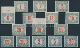 ** 1915 Pirosszámú Zöldportó Vágott Sor, Ritka (12.000) / Mi Postage Due 36-44, 65-67, 79-81 Imperforate Set (1f Ránc, 6 - Andere & Zonder Classificatie