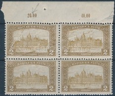 * 1916 Arató-Parlament  2K ívszéli Négyestömb Papírráncokkal / Mi 204 Block Of 4 With Paper Creases - Sonstige & Ohne Zuordnung