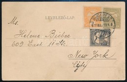 1907 Képeslap 3 Szín? Turul Bérmentesítéssel New Yorkba / Postcard With 3 Stamps Franking To New York - Sonstige & Ohne Zuordnung