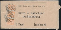1911 Címszalag Hírlapbélyeg 3-as Csíkkal Bérmentesítve / Wrapper With Newspaper Stamp Stripe Of 3 - Sonstige & Ohne Zuordnung