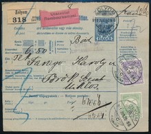 1911 Utánvételes Postai Szállítólevél 72f Bérmentesítéssel / COD Parcel Card 'ZÓLYOM' - Törökszentmiklós - Sonstige & Ohne Zuordnung