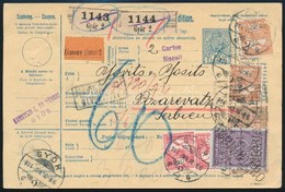 1914 Szállítólevél Turul 2K Bérmentesítéssel, Szerb Illetékbélyeggel, Lyukasztva / Parcel Card With 2K Franking And Serb - Altri & Non Classificati