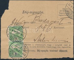 1914 Díjnyugta 2 X 5f Lerovással / Telegramm Fee Receipt 'PANCSOVA' - Altri & Non Classificati