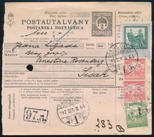 1917 Magyar-horvát Postautalvány 1K Illetékbélyeggel és 25f Postai Bélyeggel Bérmentesítve - Altri & Non Classificati