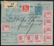 1918 Postai Szállítólevél 9 Bélyeges Bérmentesítéssel / Parcel Card With 9 Stamps Franking 'NYIRBÁTOR' - Altri & Non Classificati