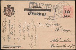 Kolozsvár 1920 10Bani Felülnyomású Díjjegyes Levelez?lap Cenzúrázva Münchenbe / PS-card With Romanian Overprint And Cens - Sonstige & Ohne Zuordnung