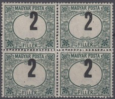 ** 1920 Magyar Posta Portó 2f Négyestömb Elcsúszott értékszámokkal / Postage Due Mi 52 Block Of 4 With Shifted Numerals - Other & Unclassified