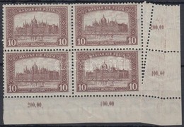 ** 1921 Parlament 10K Elfogazott ívsarki Négyestömb / Mi 357 Corner Block Of 4 With Perforation Error - Andere & Zonder Classificatie