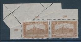 ** 1921/1924 Parlament 100K ívsarki Pár ívbehajlás Miatti Elfogazással / Mi 364 Corner Pair With Perforation Error - Andere & Zonder Classificatie