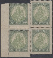 ** 1921 Koronás Madonna 5000K ívszéli Négyestömb Jelent?s Elfogazással / Mi 379 Margin Block Of 4 With Strongly Shifted  - Other & Unclassified