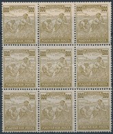 ** 1924 Arató 600K Kilencestömb, Benne '800' Tévnyomat / Mi 394 Block Of 9 With Plate Variety - Altri & Non Classificati