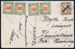 1920 Képeslap Arató/Köztársaság 20f Bélyeggel, A Köztársaság Felülnyomás áthúzva, 4 X 10f Portóval / Postcard With 4 X 1 - Andere & Zonder Classificatie