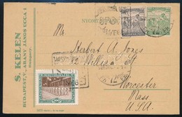 1925 Sport 100K Bélyeggel Kiegészített Levelez?lap Az Egyesült Államokba / PS-card With Additional Franking To Worcester - Altri & Non Classificati