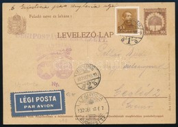 1932 Légi Díjjegyes Levelez?lap Díjkiegészítéssel, Alkalmi Bélyegzéssel / Airmail PS-card With Additional Franking And S - Other & Unclassified