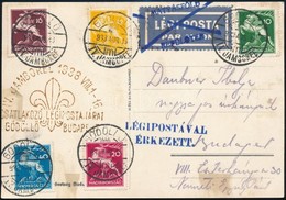 1933 Légi Cserkész Képeslap Cserkész Sorral és Alkalmi Bélyegzéssel / Airmail Postcard With Mi 511-515 'IV. JAMBOREE' - Altri & Non Classificati