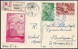 1940 Ajánlott Irredenta Képeslap Repül? Alap és Árvíz Bérmentesítéssel, Levélzáróval / Registered Postcard With 2 Stamps - Other & Unclassified