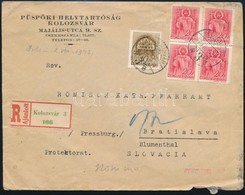 1942 Ajánlott Levél 5 Bélyeggel Szlovákiába, Cenzúrázva / Registered Censored Cover 'KOLOZSVÁR' - Bratislava - Altri & Non Classificati