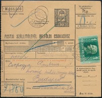 1942 Csomagszállító Horthy 1P Bérmentesítéssel, Magyar-rutén Kétnyelv? Bélyegzéssel / Parcel Card With Bilingual Postmar - Altri & Non Classificati