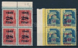 ** 1945 Kisegít? 2 Db Négyestömb Dupla évszámmal Ill. Hiányos Felülnyomattal / Overprint Errors - Sonstige & Ohne Zuordnung