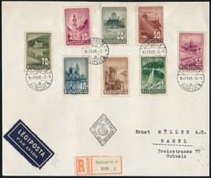 1947 Repül? Sor Els? Napi Ajánlott Légi Levélen Svájcba (40.000) / Mi 963-970 On Registered Airmail FDC To Switzerland - Andere & Zonder Classificatie